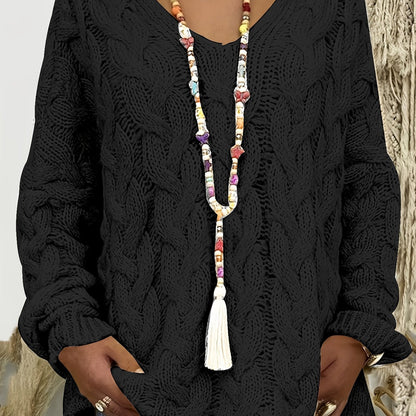 Pull à torsades et col V pour femmes