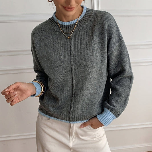 Pull bicolore à demi-col montant pour femmes