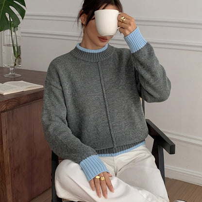 Pull bicolore à demi-col montant pour femmes