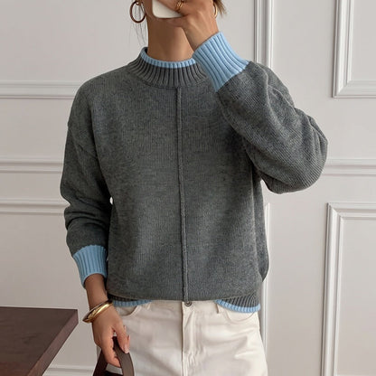 Pull bicolore à demi-col montant pour femmes