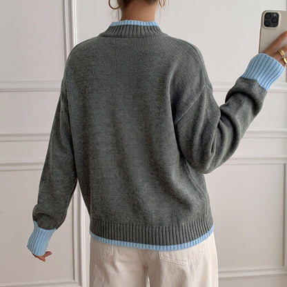 Pull bicolore à demi-col montant pour femmes