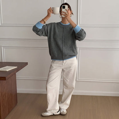 Pull bicolore à demi-col montant pour femmes