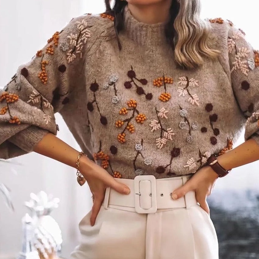 Pull brodé floral pour femmes