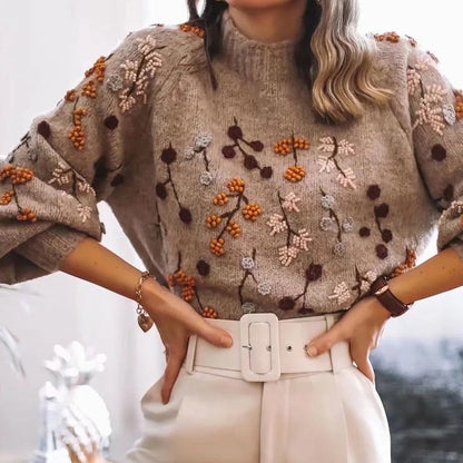 Pull brodé floral pour femmes