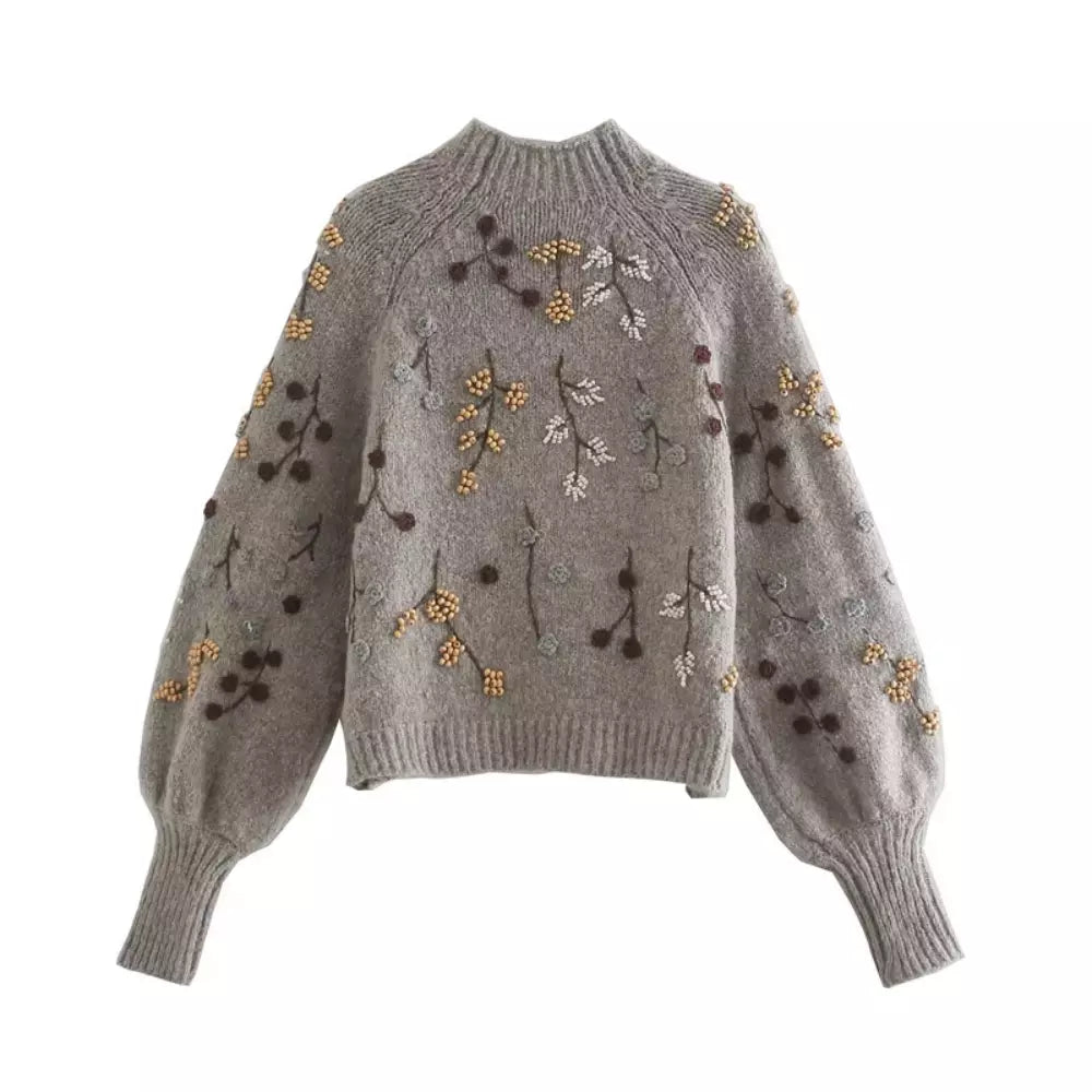 Pull brodé floral pour femmes
