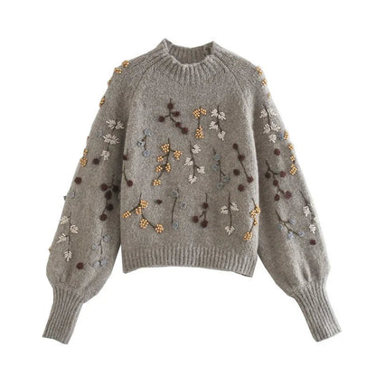 Pull brodé floral pour femmes