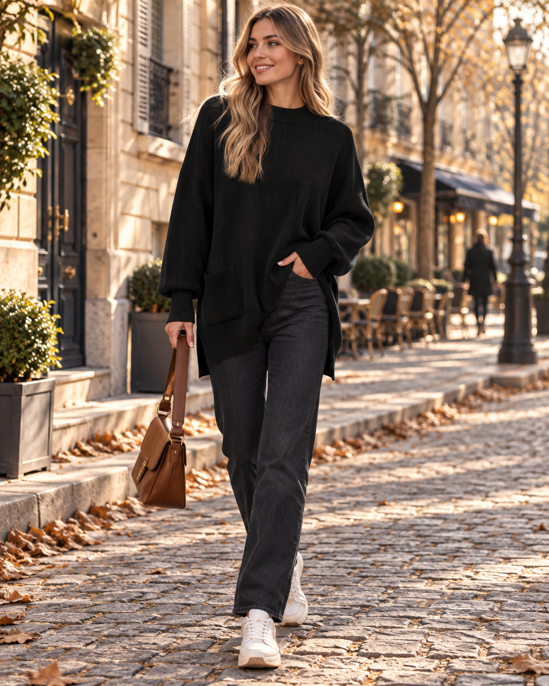Pull col montant à fentes latérales pour femmes