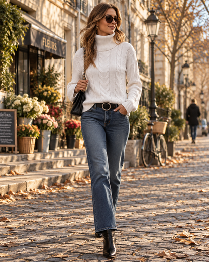 Pull col roulé à motif en relief pour femmes