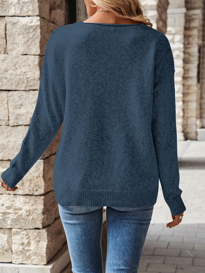 Pull col V ajouré pour femmes