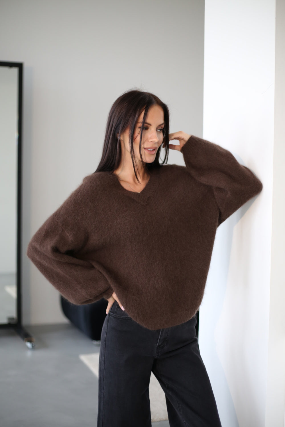 Pull à col V et manches longues pour femmes
