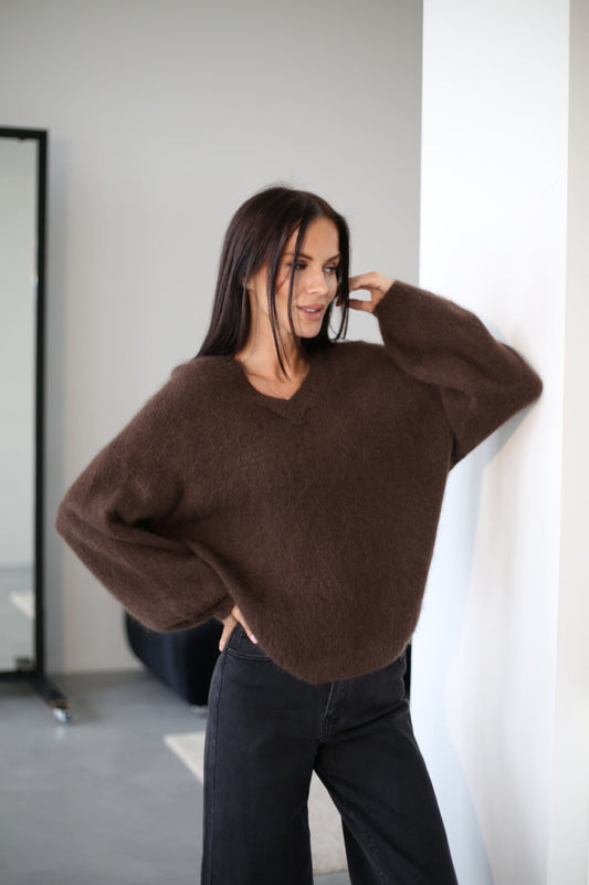 Pull à col V et manches longues pour femmes