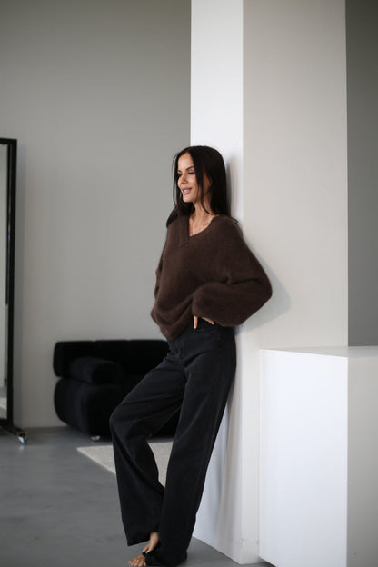 Pull à col V et manches longues pour femmes