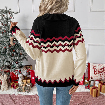 Pull col V motif zigzag pour femmes
