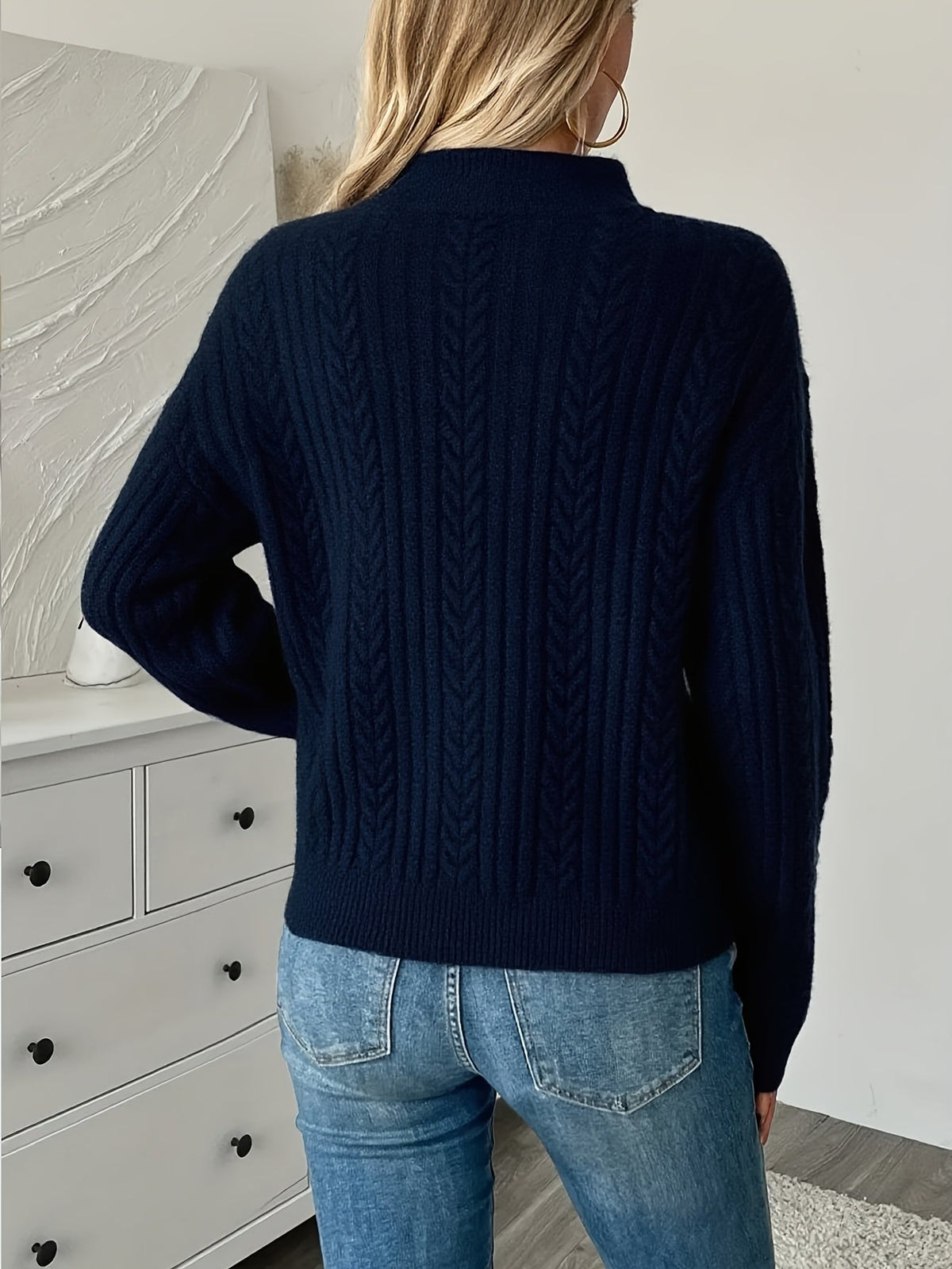 Pull col zippé à motif en relief pour femmes