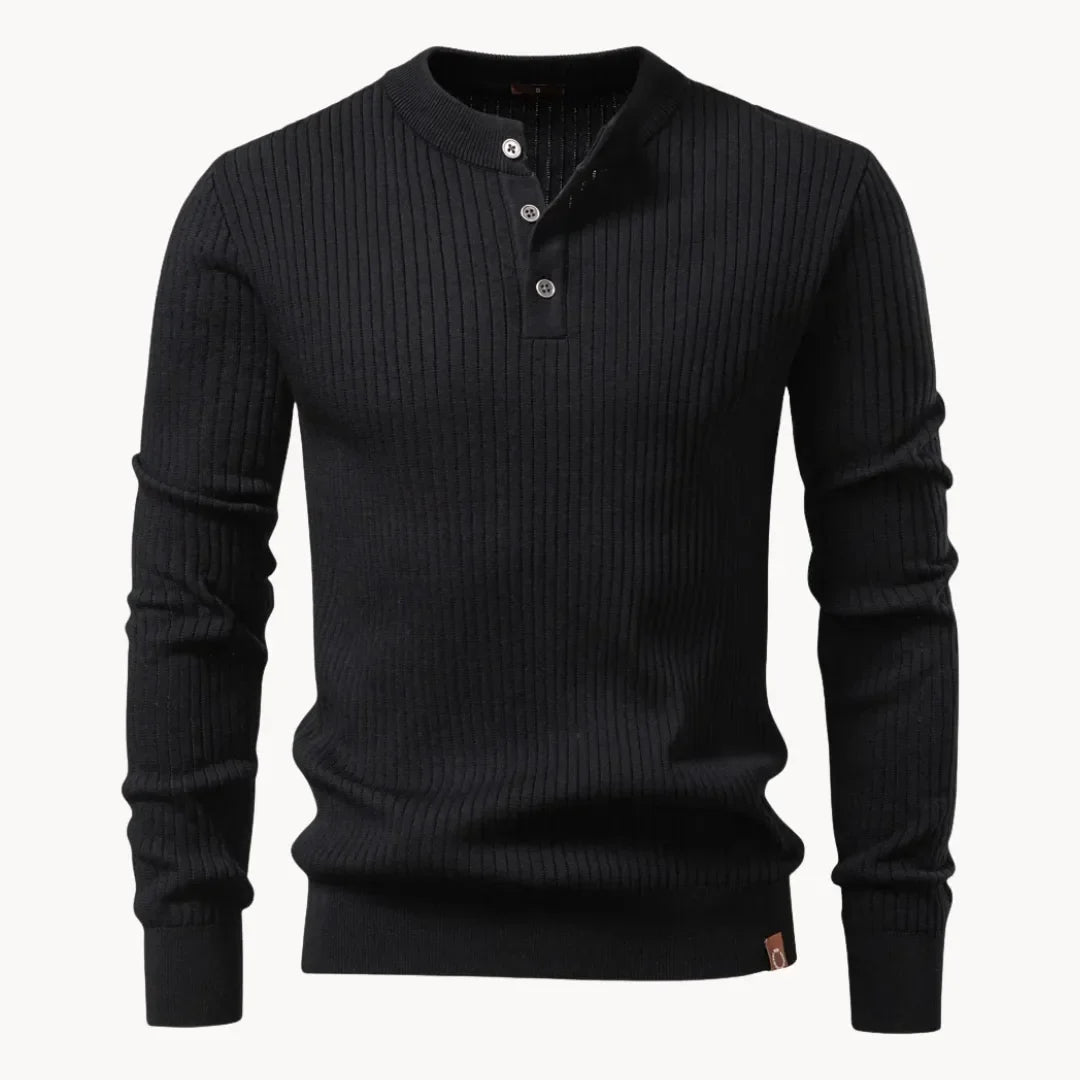 Pull côtelé à col boutonné pour hommes