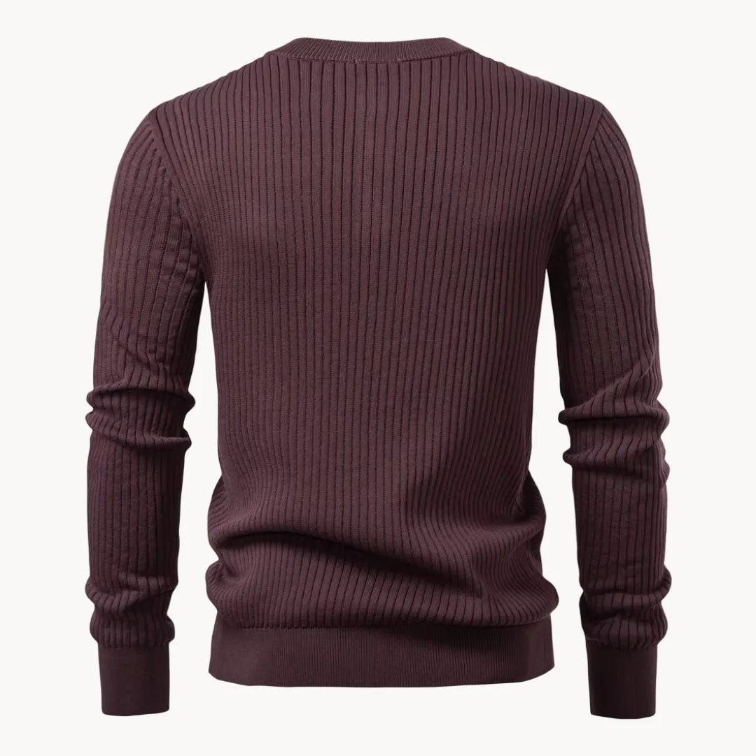 Pull côtelé à col boutonné pour hommes