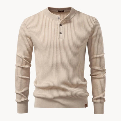 Pull côtelé à col boutonné pour hommes