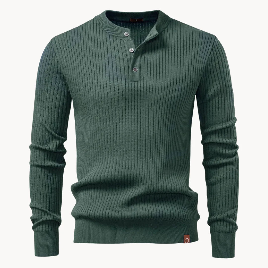 Pull côtelé à col boutonné pour hommes