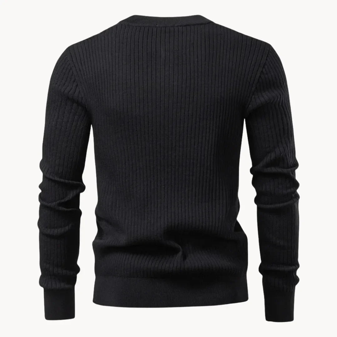 Pull côtelé à col boutonné pour hommes