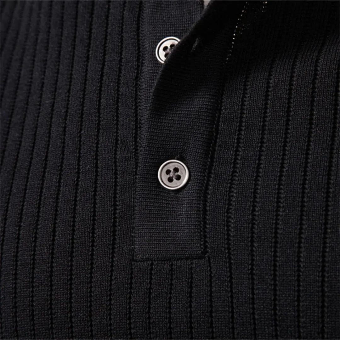 Pull côtelé à col boutonné pour hommes