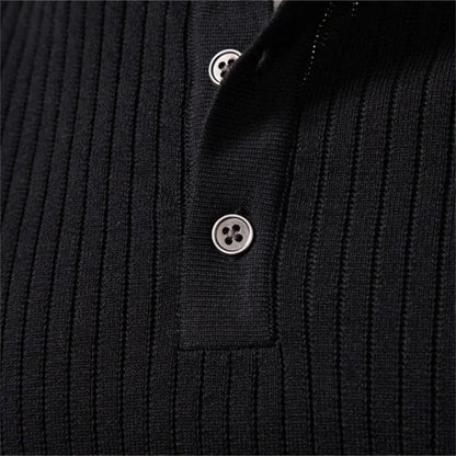 Pull côtelé à col boutonné pour hommes