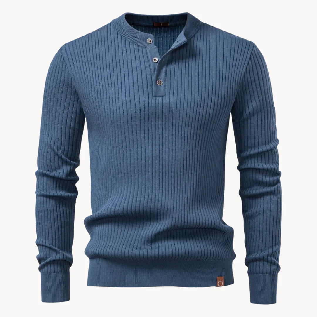 Pull côtelé à col boutonné pour hommes