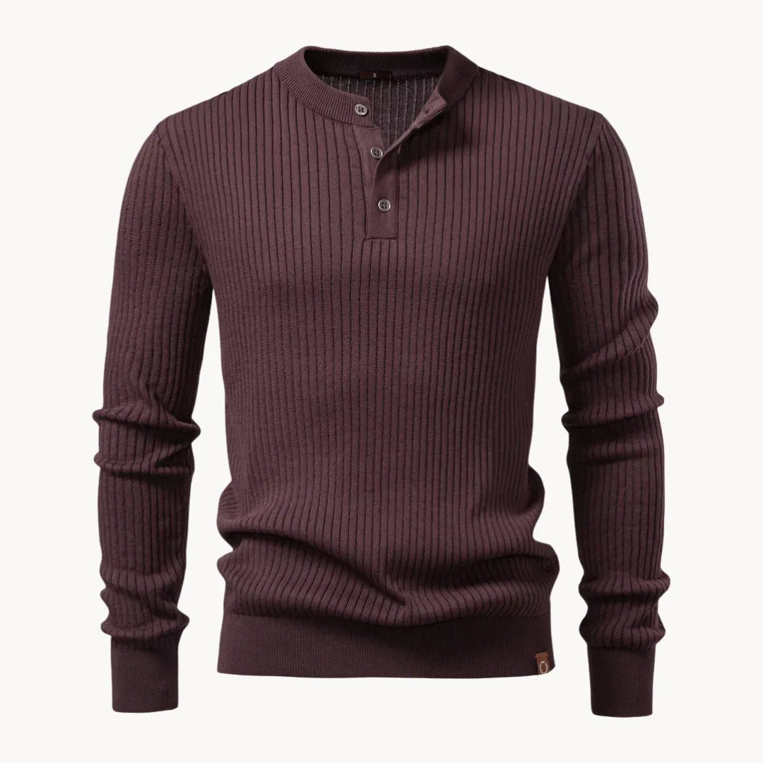 Pull côtelé à col boutonné pour hommes