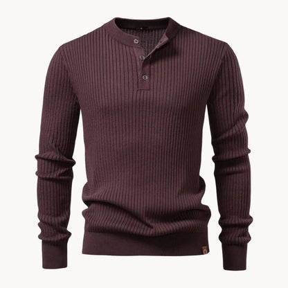 Pull côtelé à col boutonné pour hommes
