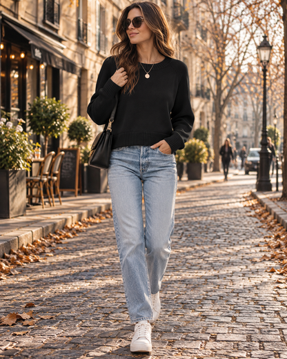 Pull court à col rond pour femmes