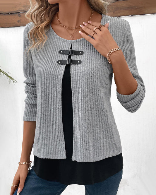Pull effet superposé à col rond pour femmes