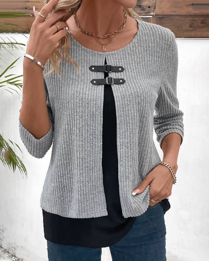 Pull effet superposé à col rond pour femmes