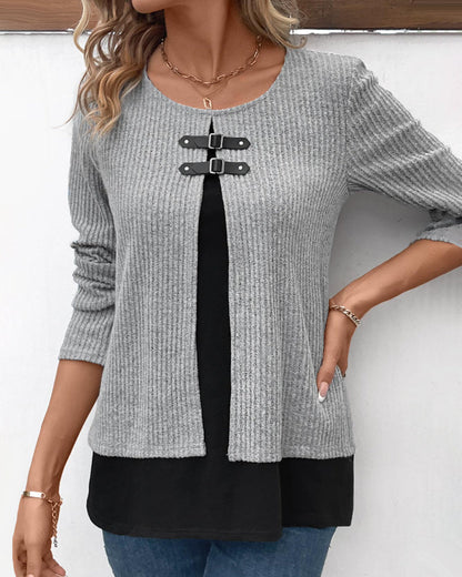 Pull effet superposé à col rond pour femmes