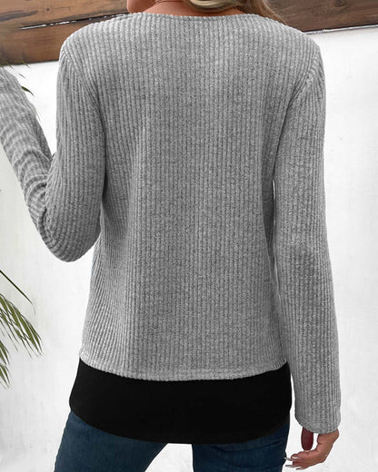 Pull effet superposé à col rond pour femmes