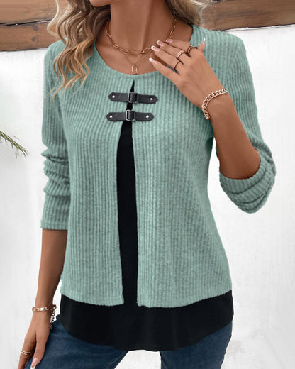 Pull effet superposé à col rond pour femmes