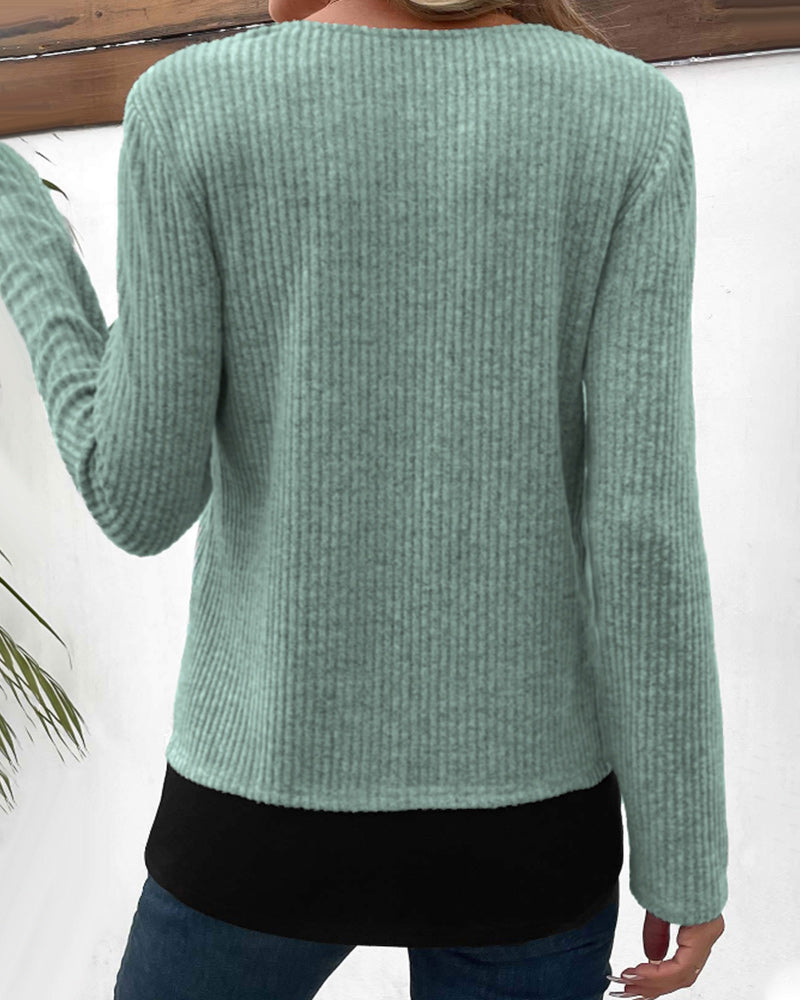 Pull effet superposé à col rond pour femmes