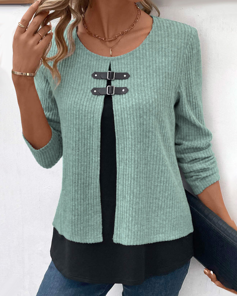 Pull effet superposé à col rond pour femmes