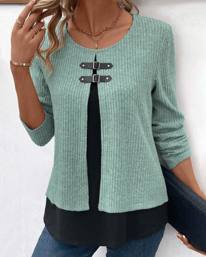 Pull effet superposé à col rond pour femmes