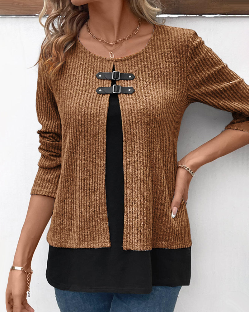 Pull effet superposé à col rond pour femmes