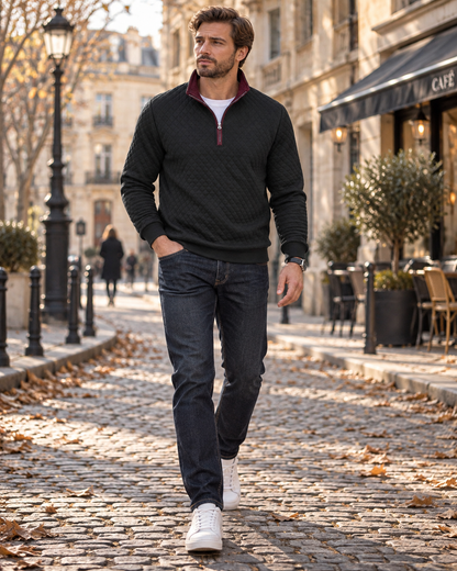 Pull matelassé à quart de zip pour hommes
