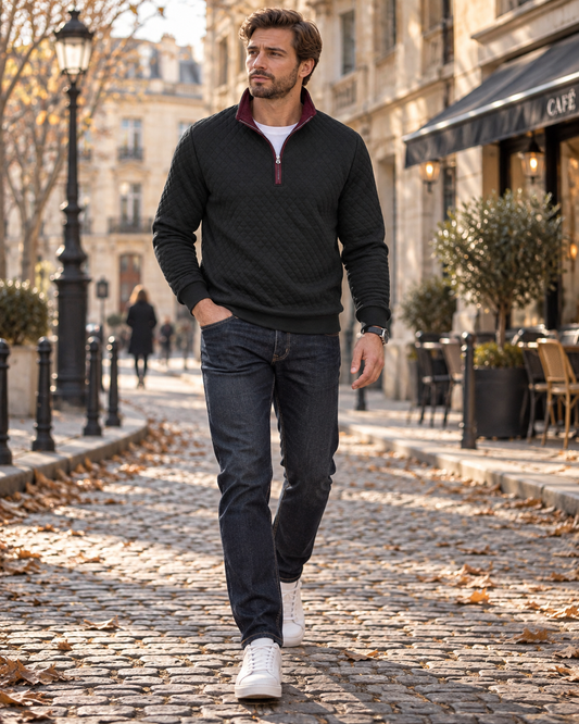 Pull matelassé à quart de zip pour hommes