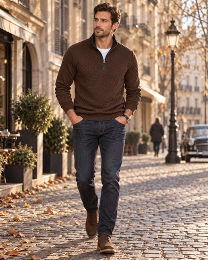 Pull matelassé à quart de zip pour hommes