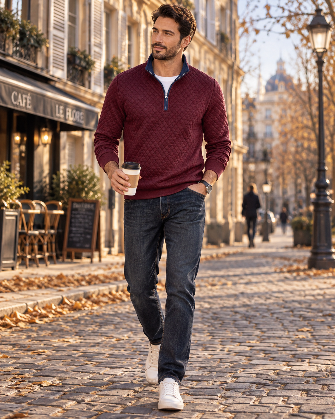 Pull matelassé à quart de zip pour hommes