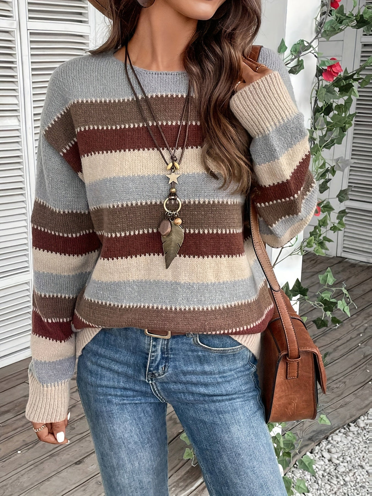 Pull rayé col rond pour femmes