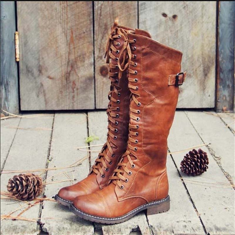 Bottes cavalières à lacets avec talon bloc bas pour femmes | Idéal pour l'automne
