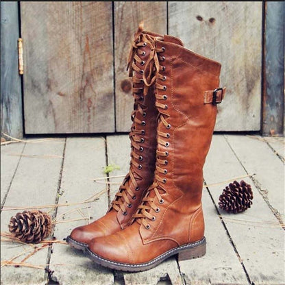 Bottes cavalières à lacets avec talon bloc bas pour femmes | Idéal pour l'automne
