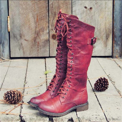 Bottes cavalières à lacets avec talon bloc bas pour femmes | Idéal pour l'automne