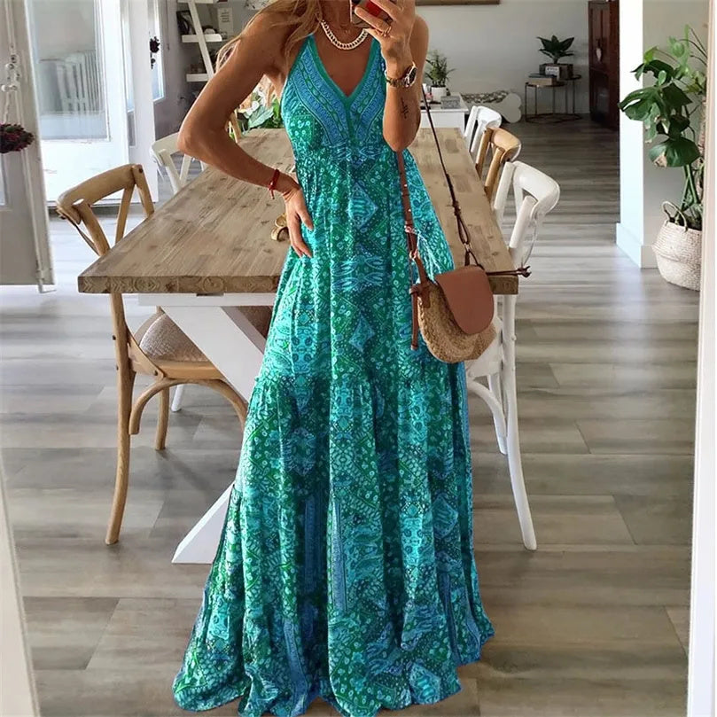 Robe Maxi À Bretelles Fines Et Col En V Pour Femme | Idéale Pour Les Journées Chaudes Et Les Sorties Décontractées