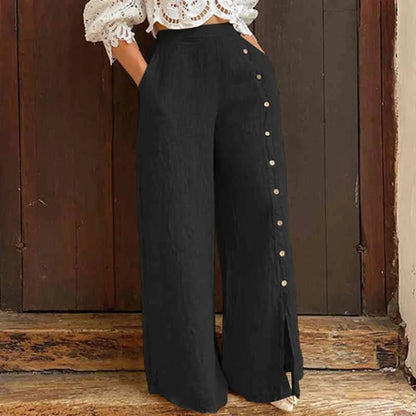 Pantalon Large avec Boutons Décoratifs pour Femme | Idéal pour le Bureau ou les Sorties