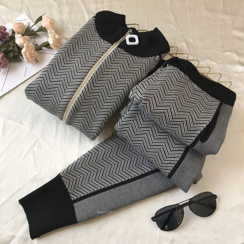 Ensemble Pull Zippé Et Pantalon Tricoté Pour Femmes | Idéal Pour Un Usage Quotidien