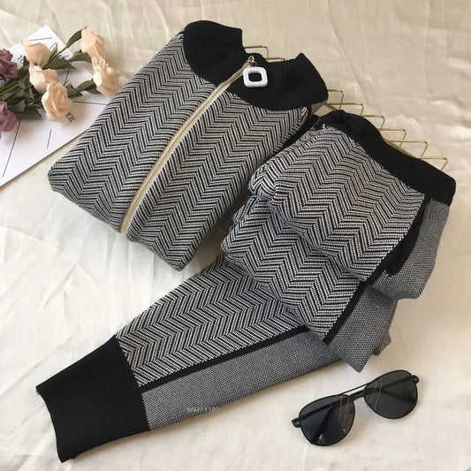 Ensemble Pull Zippé Et Pantalon Tricoté Pour Femmes | Idéal Pour Un Usage Quotidien